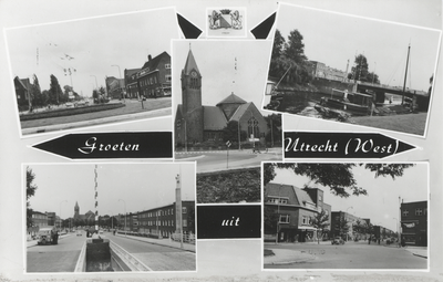 605747 Vijfluik met gezichten op en rondom de St.-Gerardus Majellakerk te Utrecht:- Vleutenseweg (cat.nr. 605742)- ...